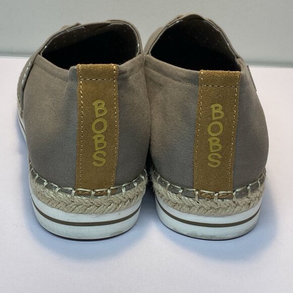 Bobs By Skechers Womens W10 Memory Foam Espadrille Flats Tan Canvas Shoe Comfort - Picture 5 of 9